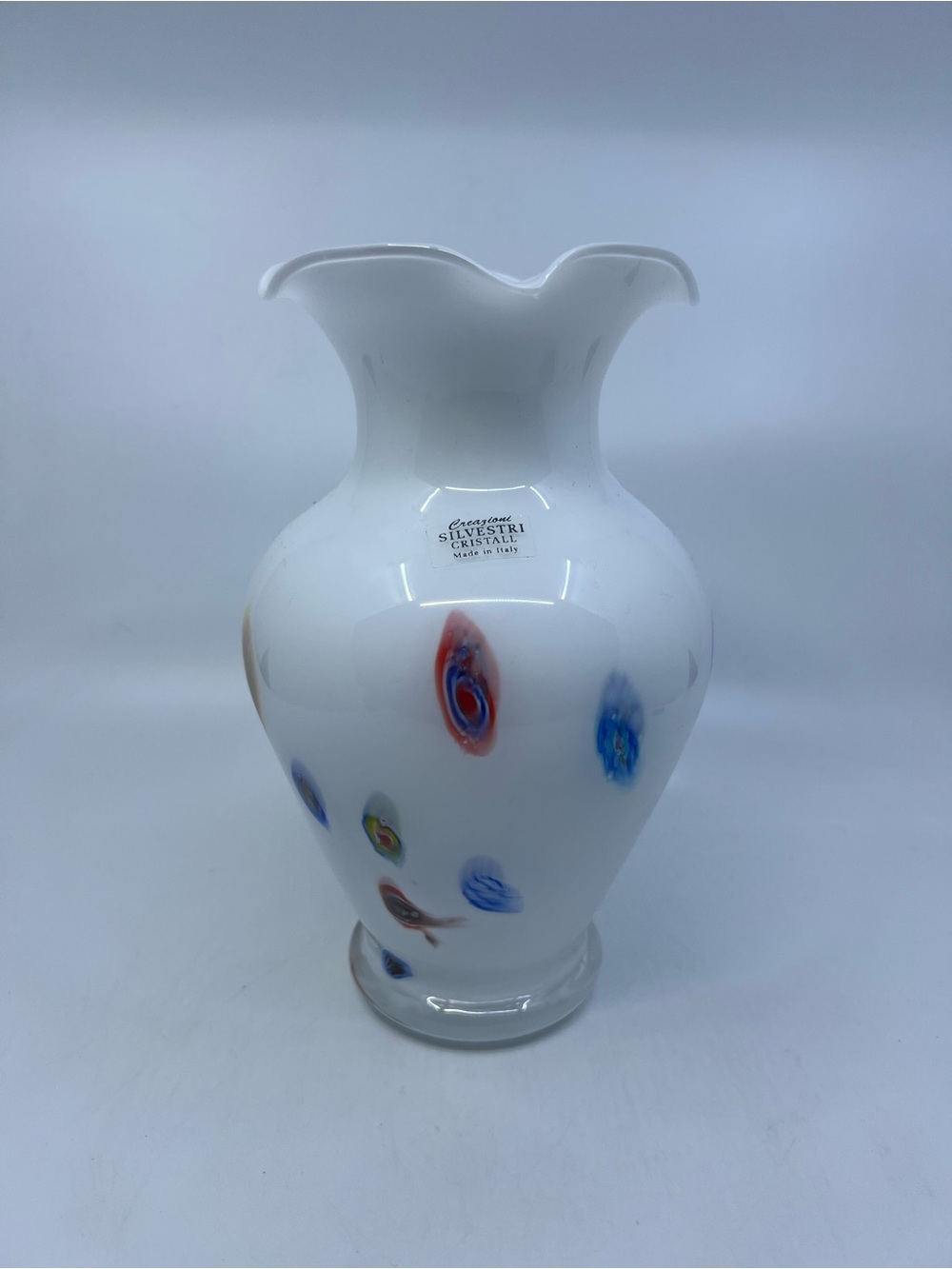 Murano Glass White Vase Scattered Millefiori By Creazioni Silvestri Read